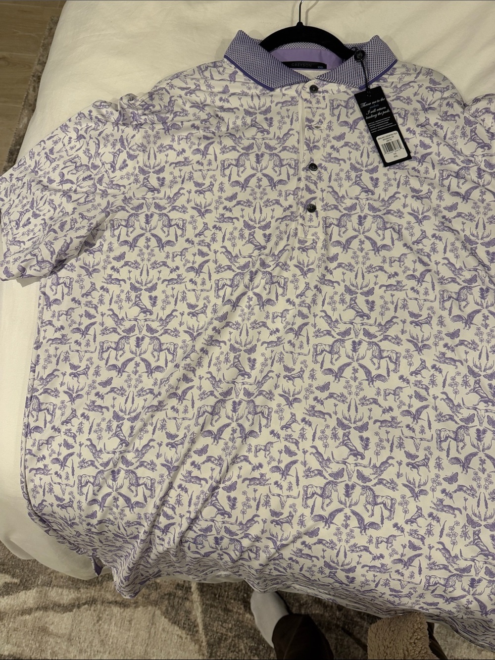 NWT Greyson Men's Printed Polo Shirt - Lavender/White